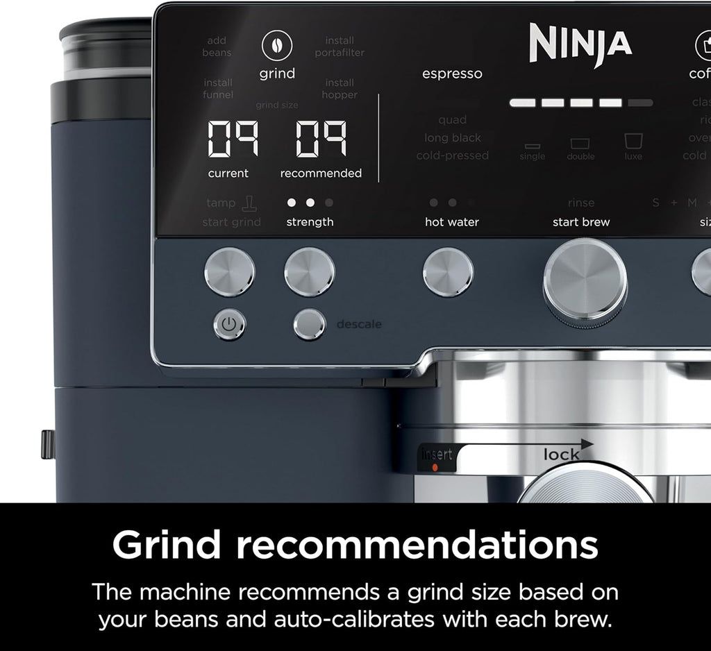 Ninja Luxe Café Premier Espresso Machine, 19 settings, Dual Froth System & assisted tamper, 3 machines in 1, Espresso, filter coffee & built-in grinder & scale - New Condition