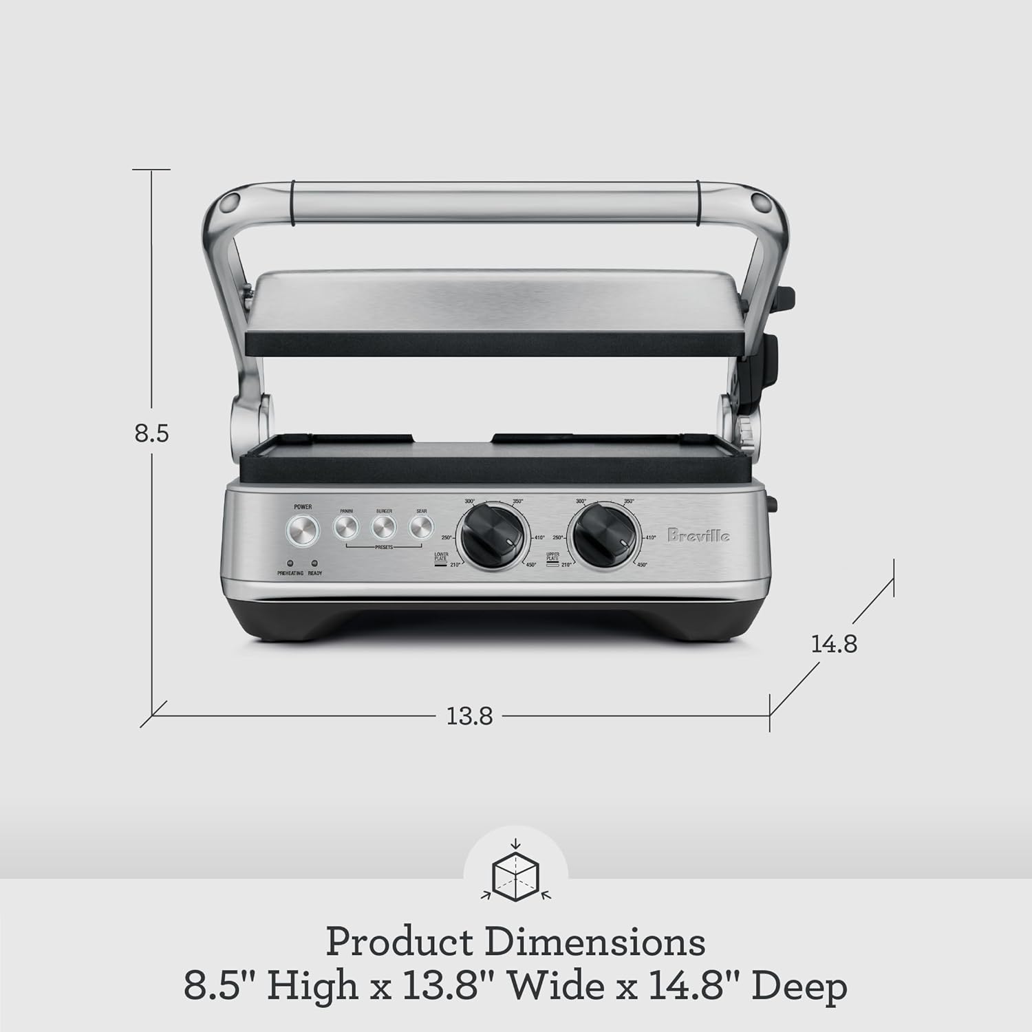 Breville BGR700BSS Sear & Press Grill – Stainless Steel, 1800W - Excellent Condition