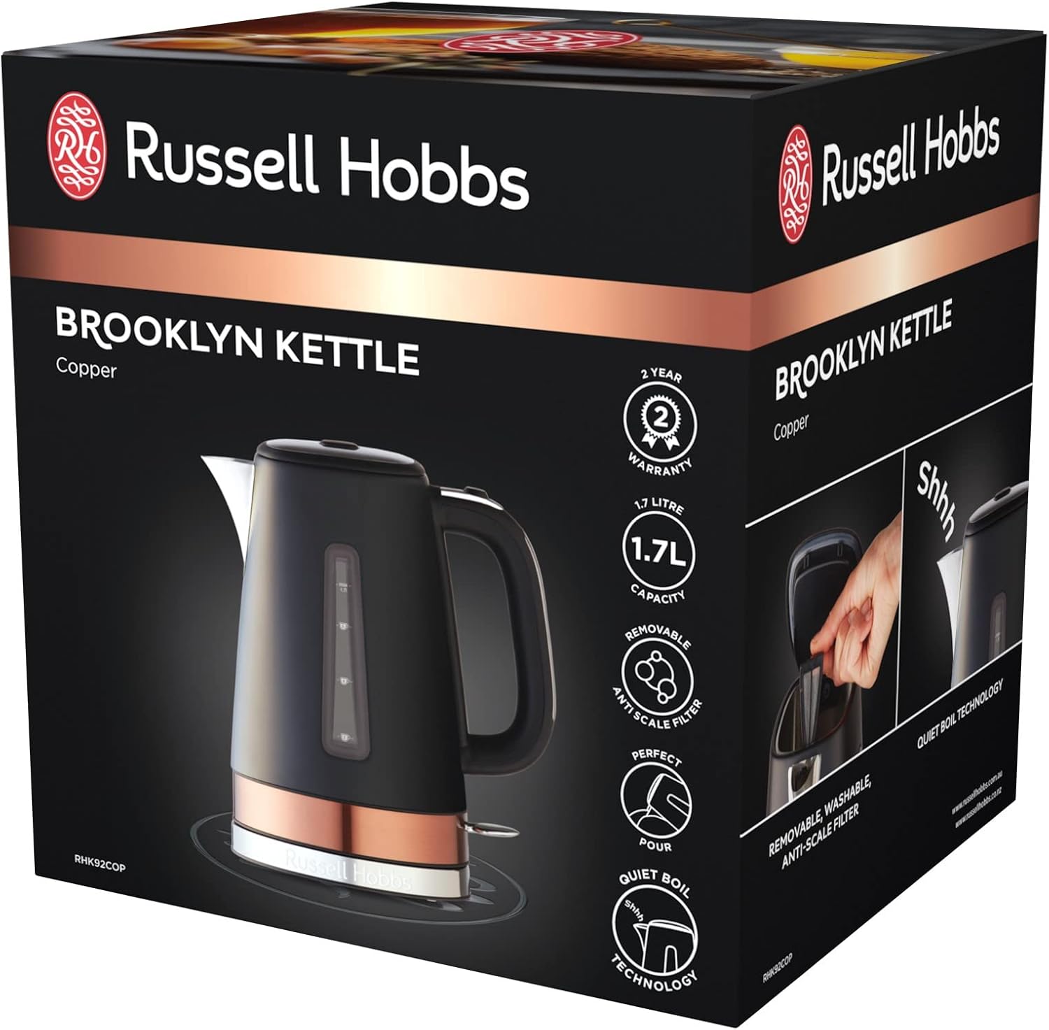 Russell Hobbs RHK92CHM, Brooklyn Kettle, 1.7L, Quiet Boil Technology - New Condition