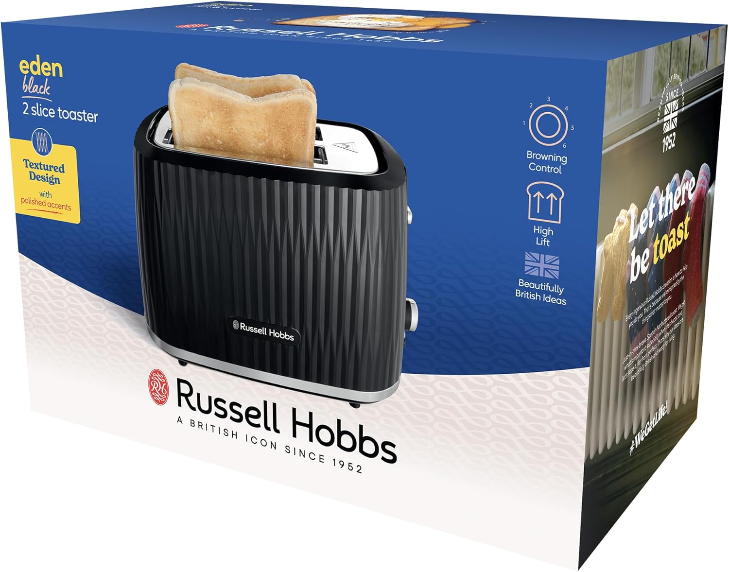 Russell Hobbs Eden 2 Slice Toaster, Textured Design, High Lift, Black - New Condition