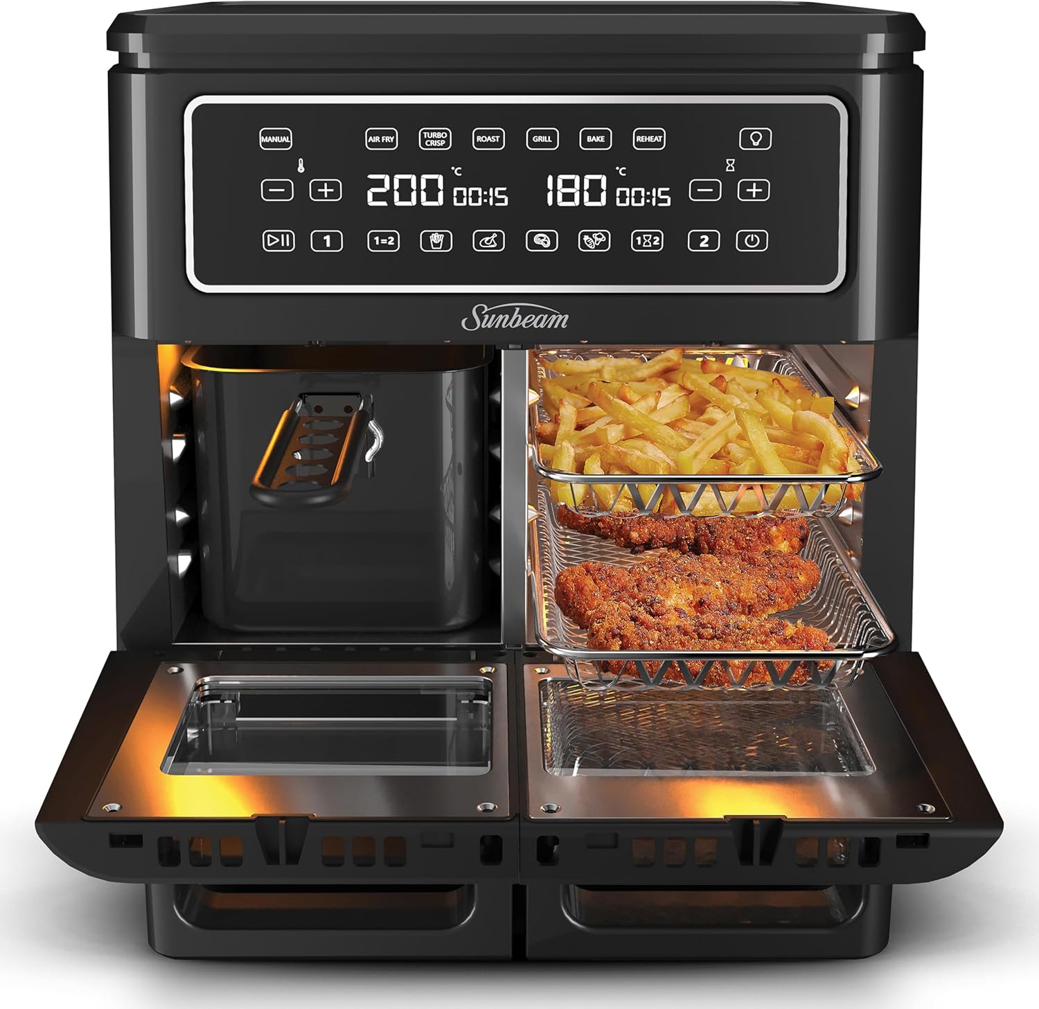 Sunbeam Multi Zone Air Fryer Oven, Convertible Dual 5.5L to Single 11.4L Zone, 9 Accessories, Black - New Condition
