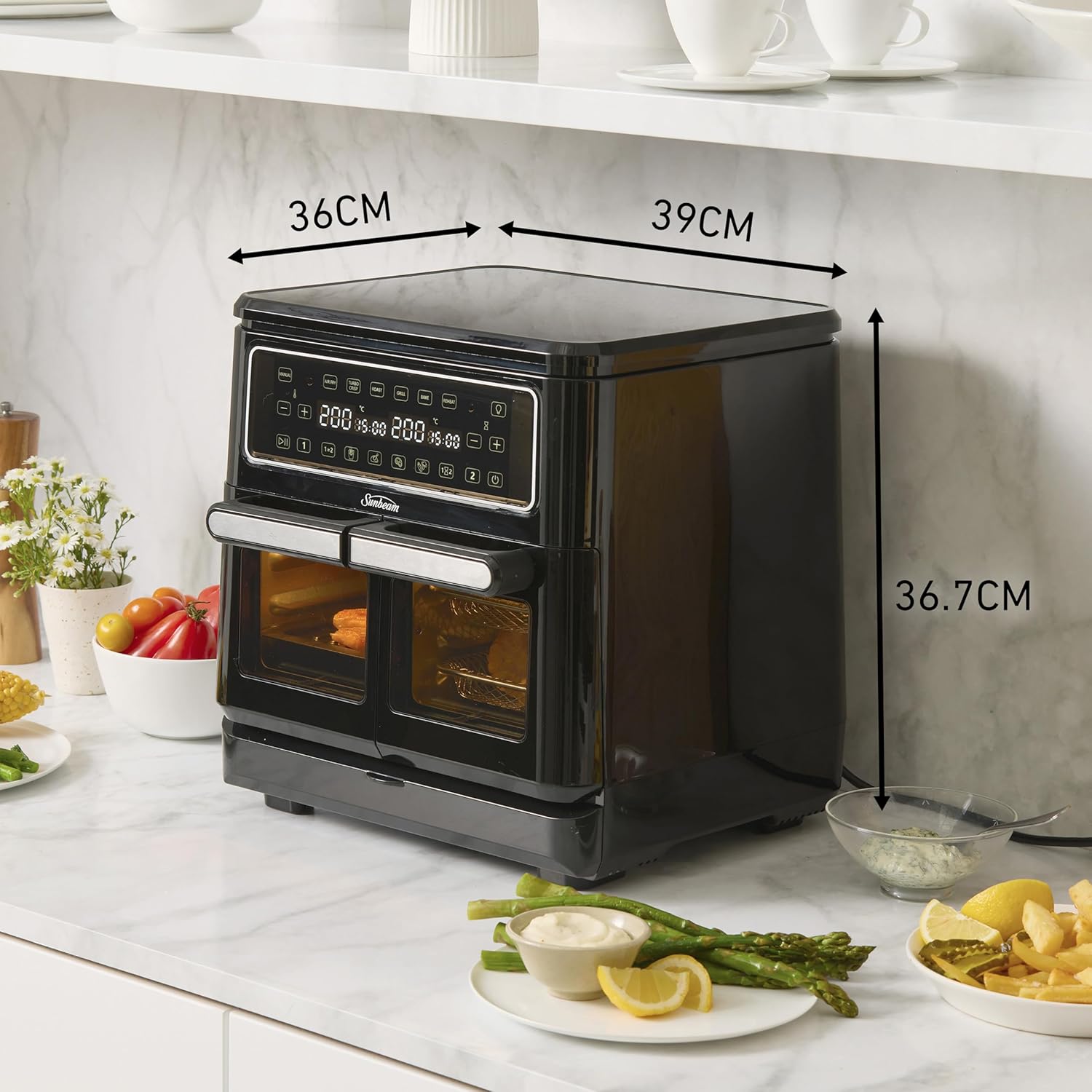 Sunbeam Multi Zone Air Fryer Oven, Convertible Dual 5.5L to Single 11.4L Zone, 9 Accessories, Black - New Condition