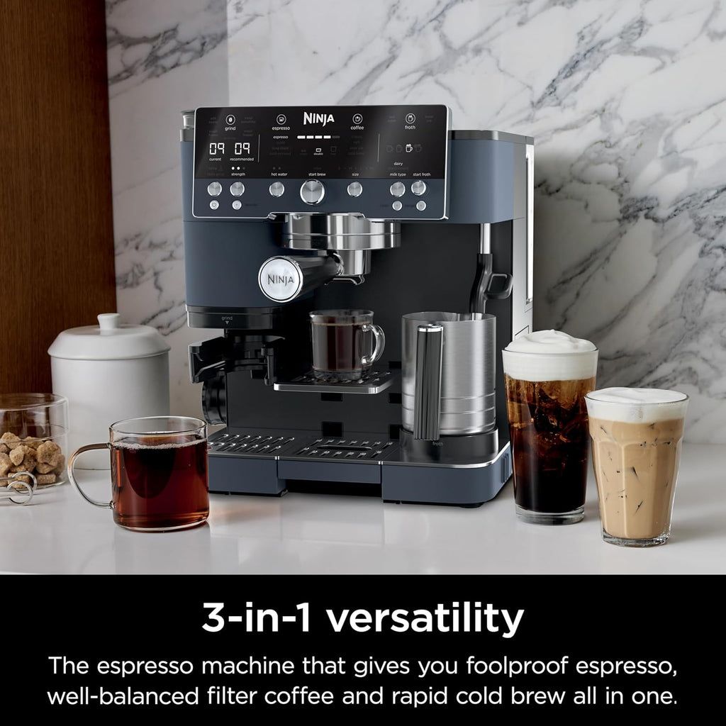 Ninja Luxe Café Premier Espresso Machine, 19 settings, Dual Froth System & assisted tamper, 3 machines in 1, Espresso, filter coffee & built-in grinder & scale - New Condition