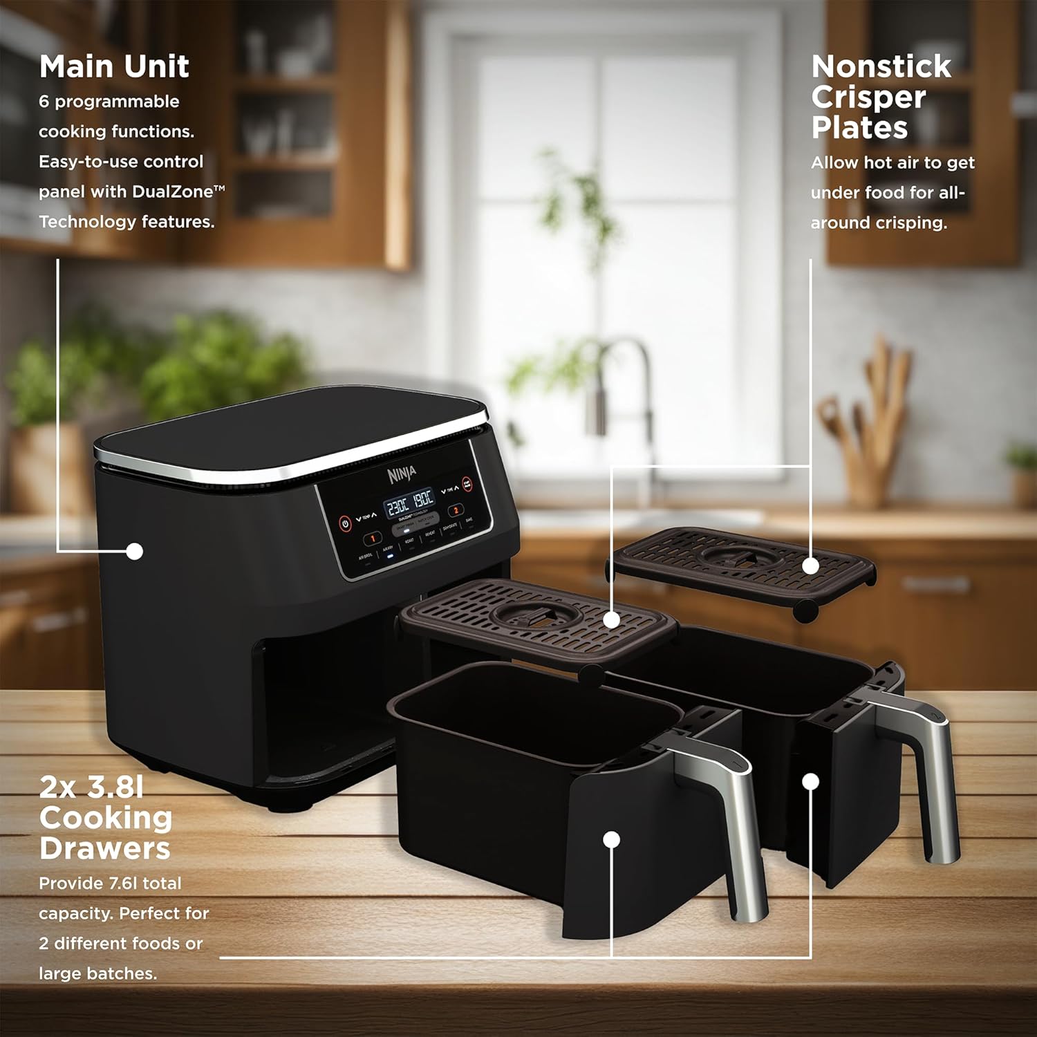 Ninja Foodi Dual Zone Air Fryer, 2 Basket Air Fryer - New Condition