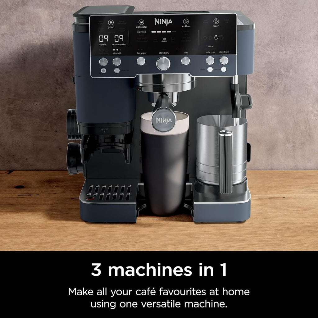 Ninja Luxe Café Premier Espresso Machine, 19 settings, Dual Froth System & assisted tamper, 3 machines in 1, Espresso, filter coffee & built-in grinder & scale - New Condition